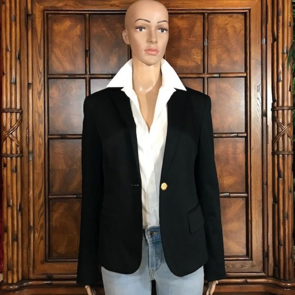 Jones New York Black Stretch Cotton Sateen Blazer